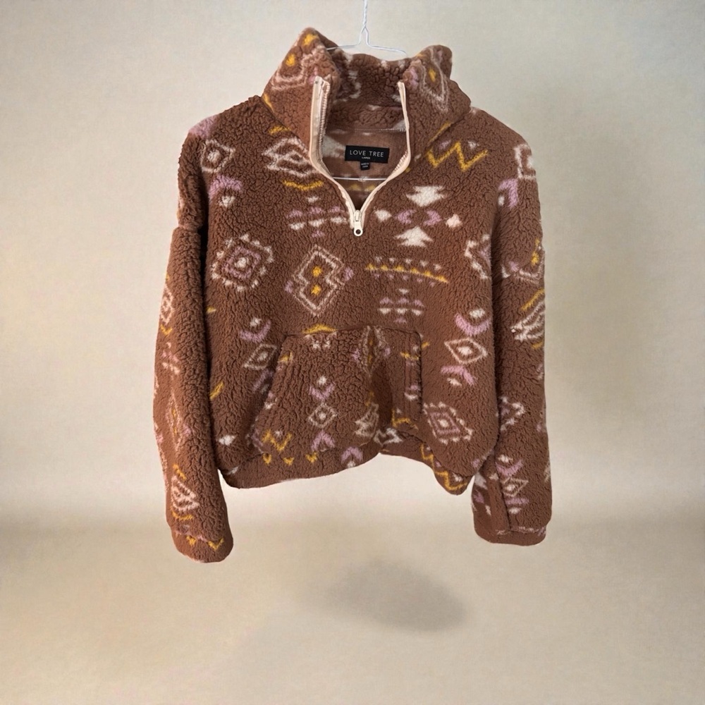 Love Tree Tan Three Quarter Zip Fleece Outerwear Womans XL